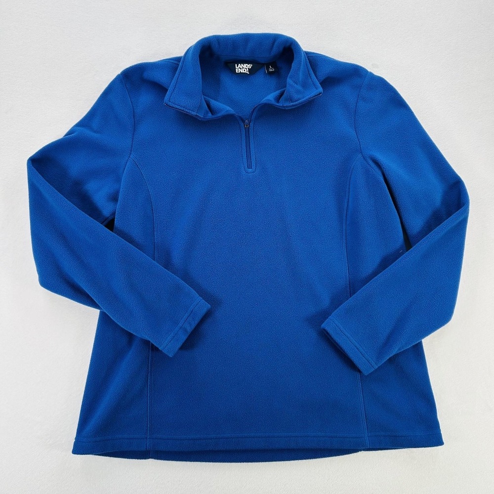 Lands' End Sweatshirt Womens Large 14-16 Blue Fleece 1/4 Zip Pullover Winter - Picture 1 of 16